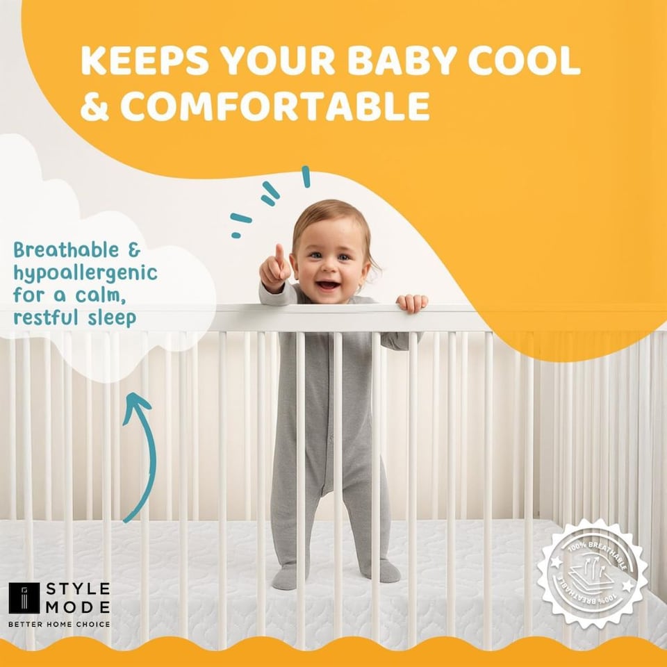 image 1 of Cot Bed Foam Mattress Breathable & Waterproof Zipped Removable Washable Cover, Anti Allergy, White (160 x 80)