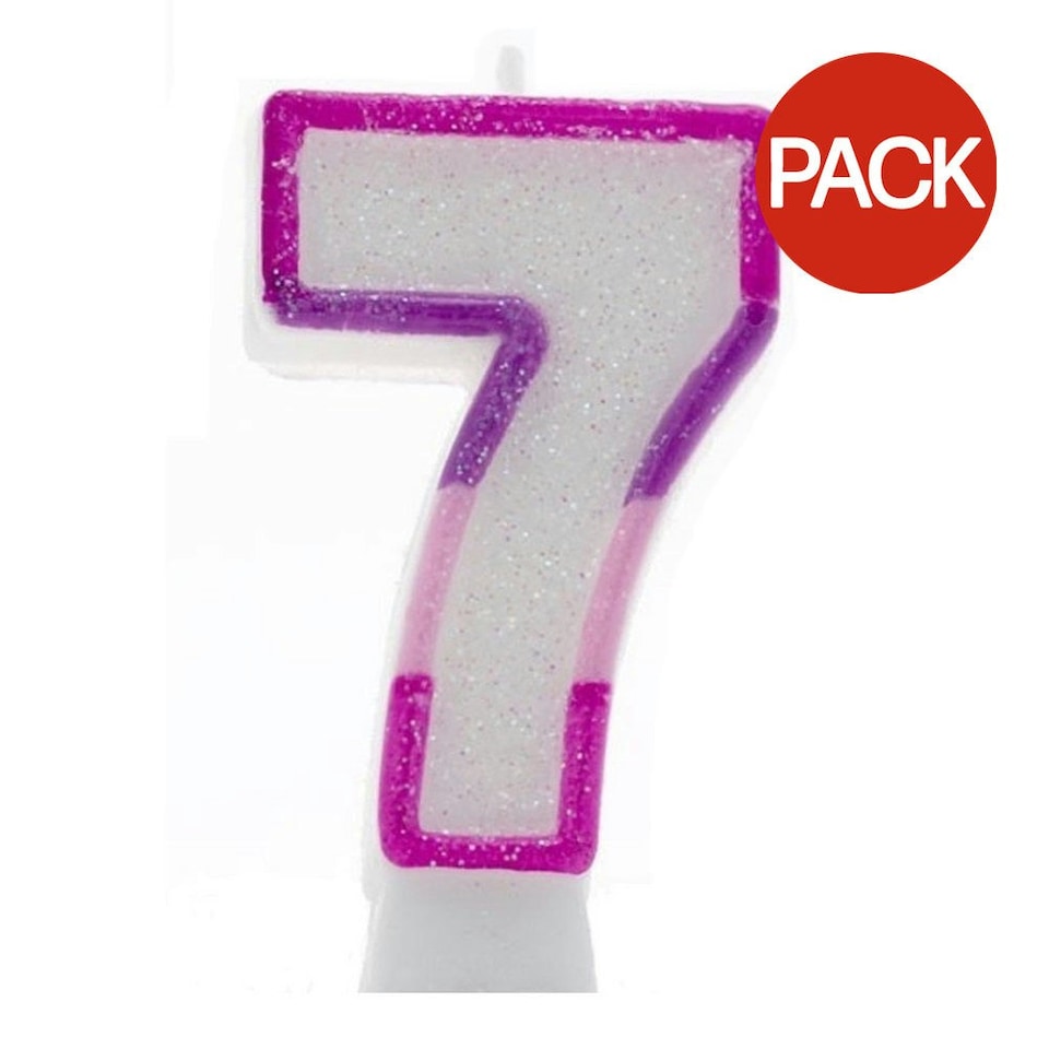 Apac Number 7 Glitter Candles (Pack of 6) - Pink/White - One Size