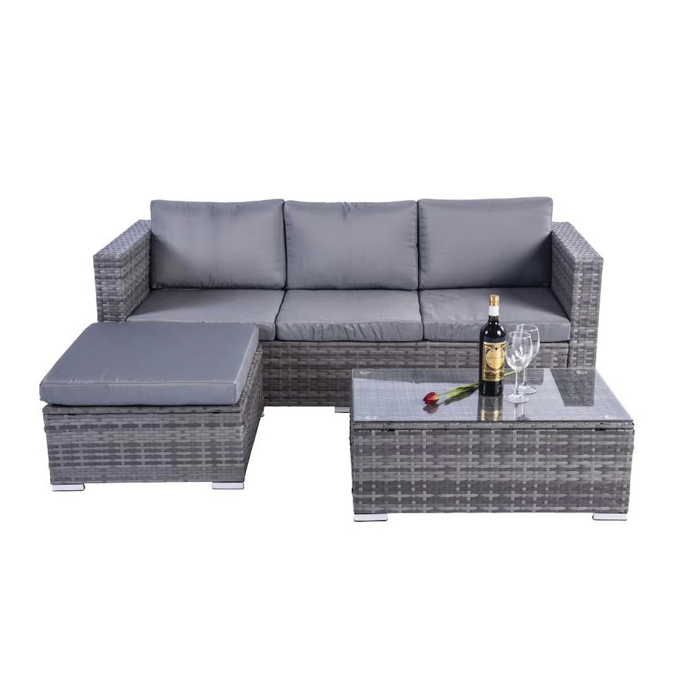 image 1 of Dunham Grey 4 Seat Rattan Sofa Set with Coffee Table