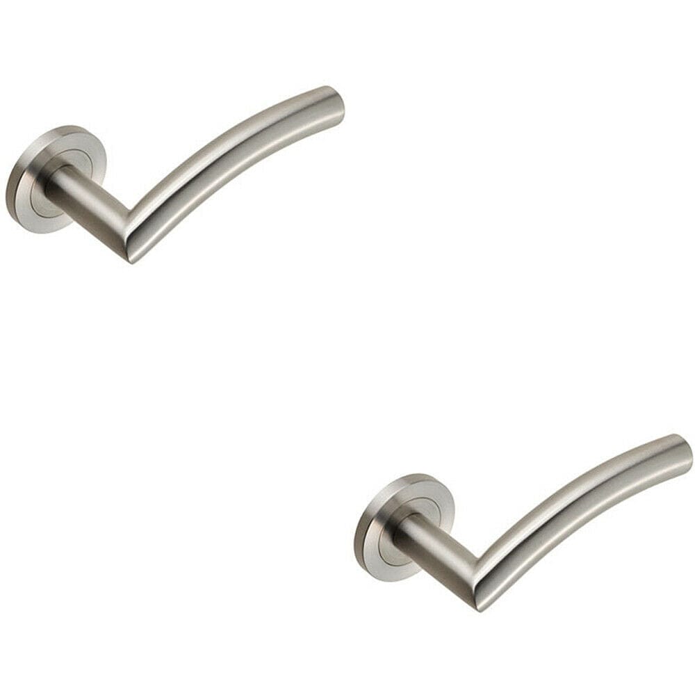 2x Curved Round Bar Handle on Round Rose Concealed Fix Satin Stainless Steel