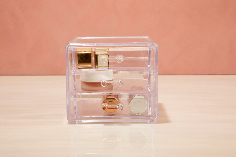 image 1 of Beauty Cosmetic Organiser with 3 Drawers | Clear