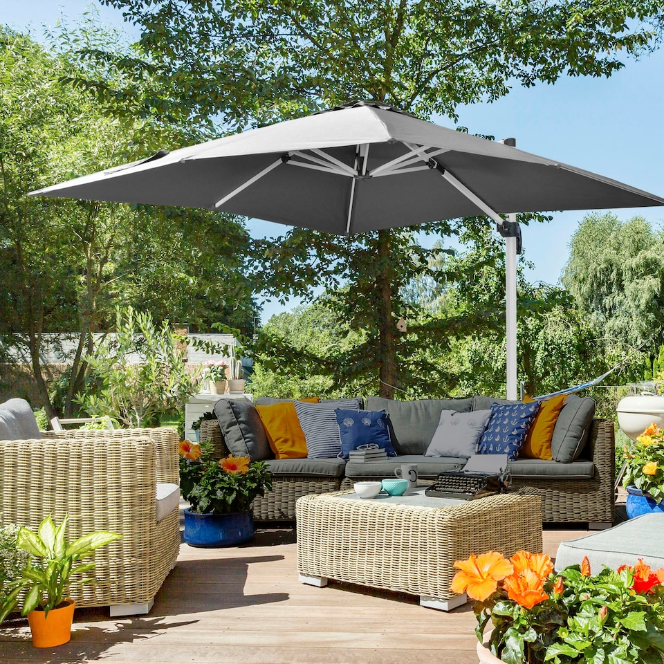 image 1 of Outsunny 3 x 3(m) Cantilever Roma Parasol Garden Umbrella with Cross Base Grey