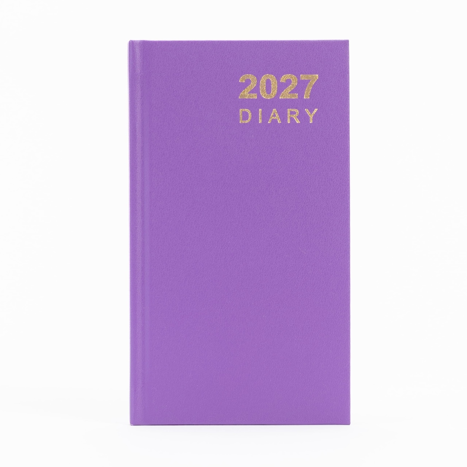 image 1 of 2027 Diary Slim Size - Week to View Hardback Small Planner with Ribbon Bookmark - Premium 70gsm Paper Inside with UK Holidays, World Time Zones (Purple)