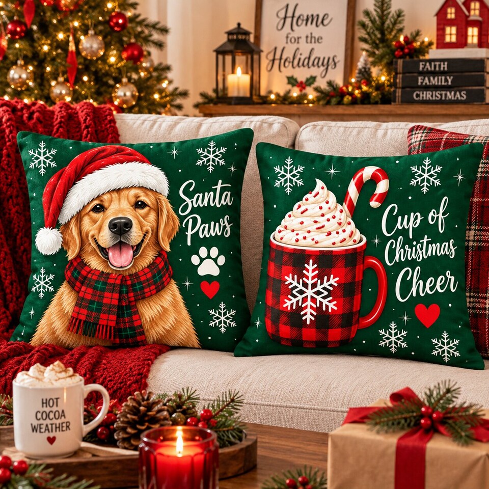 image 1 of Covers&All Christmas Decorative Square Throw Pillow Set of 2 with Inserts & Covers Accent Pillows for Sofa, Couch & Home Décor, Square 16 in x 16 in