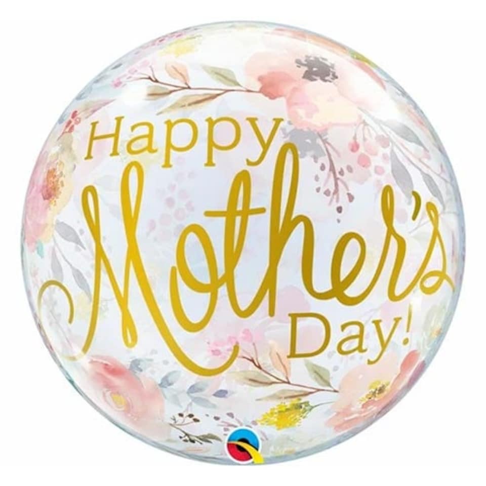 image 1 of Mother's Day Watercolour Floral See-Thru Bubble Helium Qualatex Balloon 56cm / 22 in | White