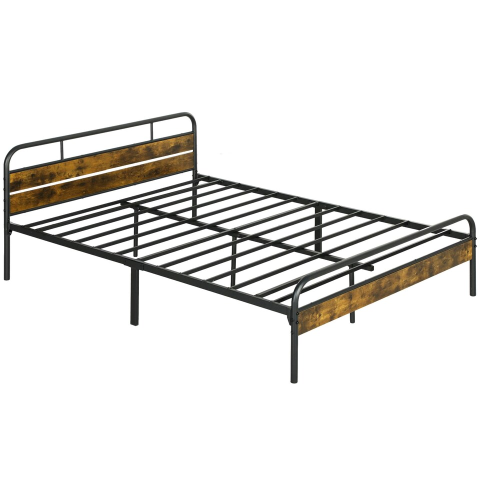 image 1 of HOMCOM King Bed Frame with Headboard, No Box Spring Needed, Brown