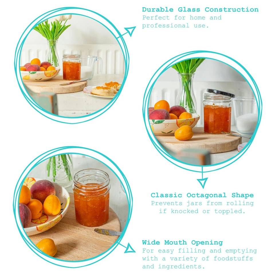 image 1 of Argon Tableware Glass Jam Jars - 380ml - Pack of 6 - Lids Not Included
