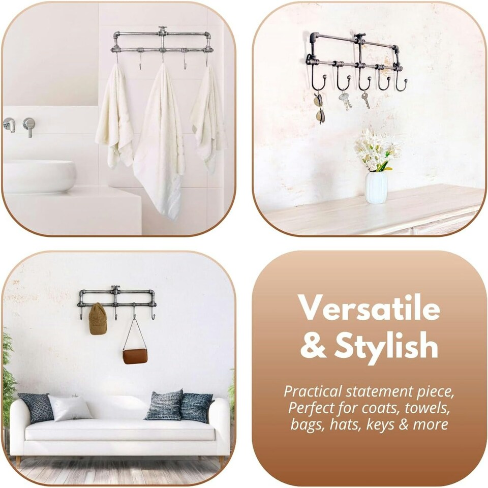 image 1 of Marco Paul Distressed Metal Wall Mounted Coat Hooks Silver | One Size
