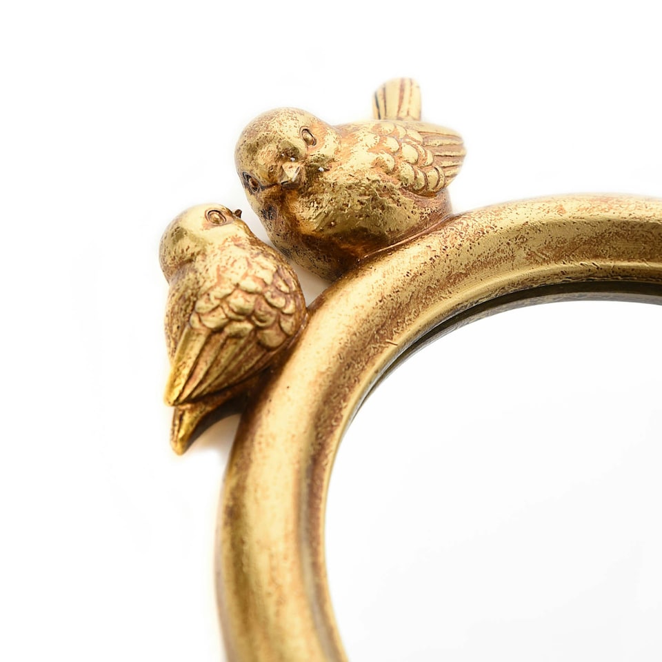 image 1 of Gold Finish Pair of Birds Wall Hook Mirror