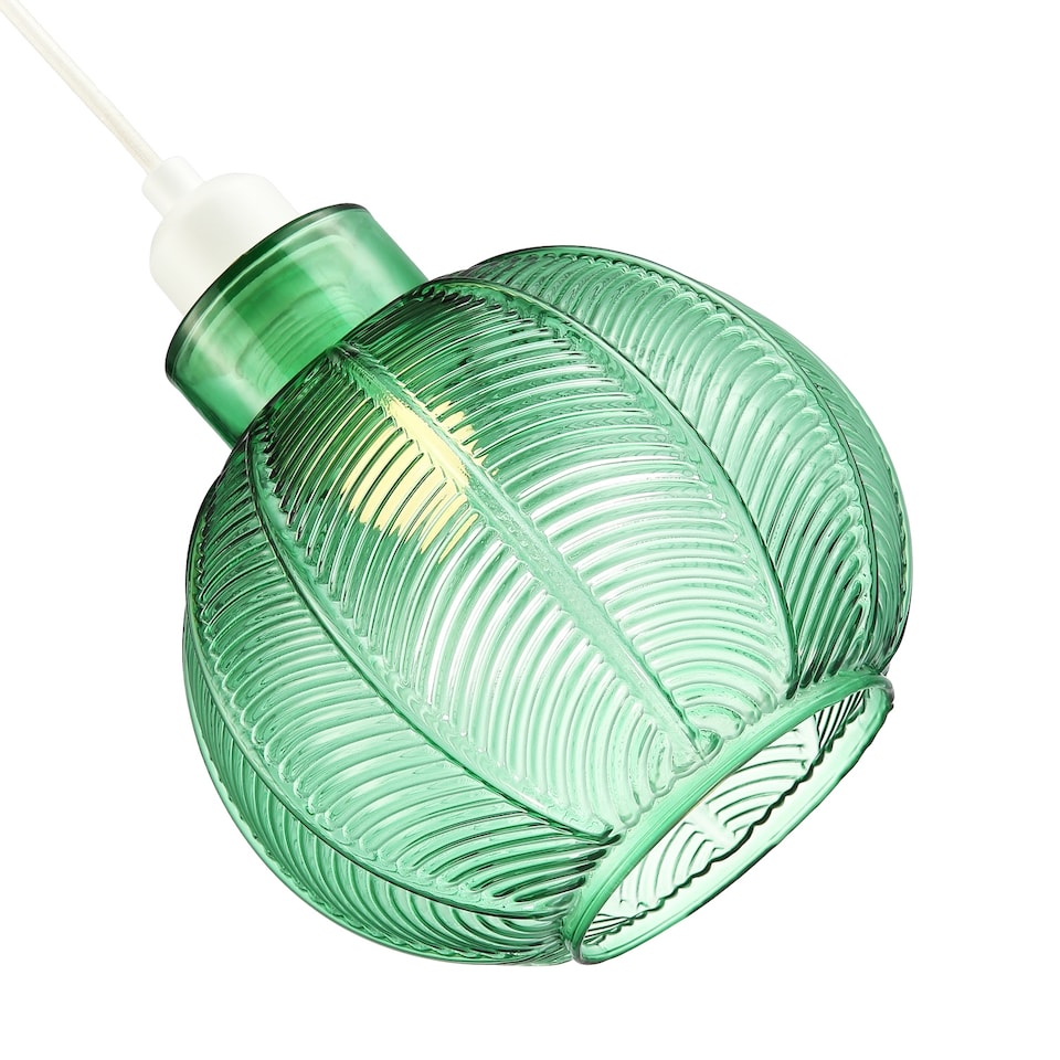image 1 of Designer Ribbed Leaf Themed Forest Emerald Green Glass Pendant Lighting Shade | Green