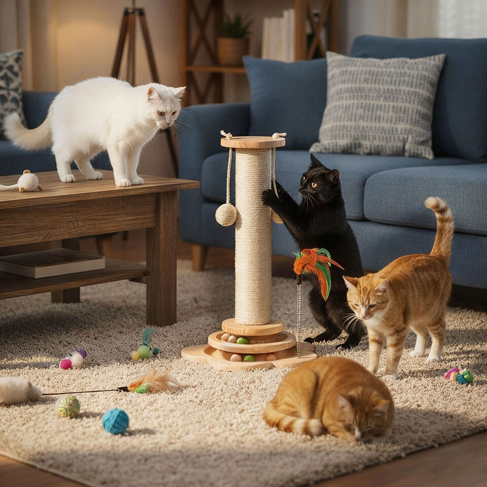 image 1 of Skylos Cat Scratching Post 45cm Natural Sisal Pole Activity Center Toys