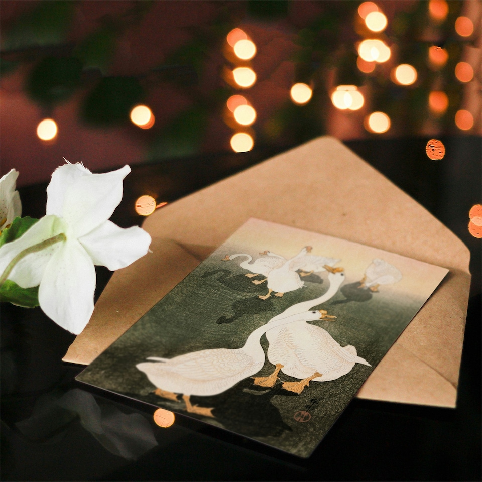 image 1 of Ohara Koson Japanese Art Card A Flock Of Grazing Geese 1926