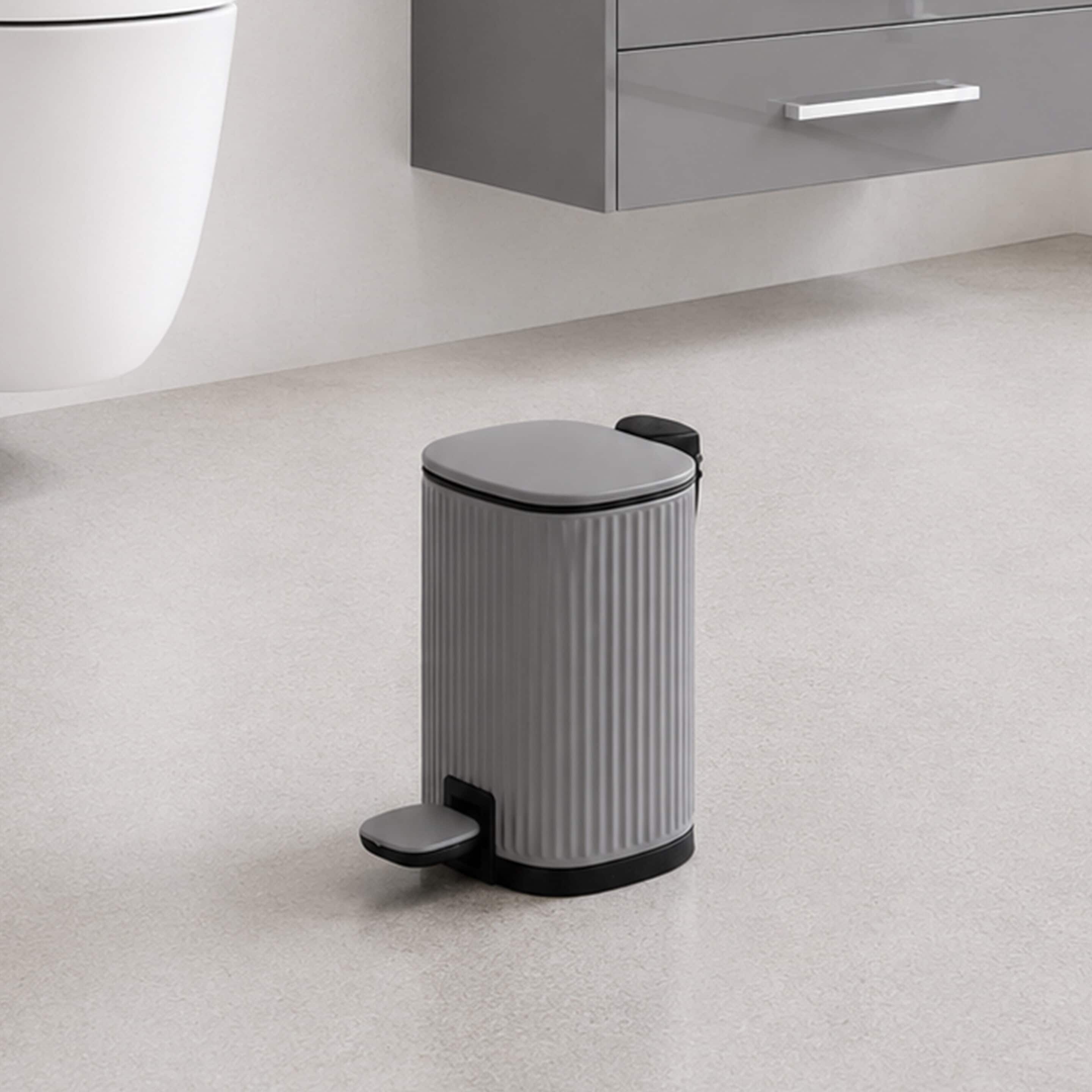 Showerdrape Targa Square Ribbed 3L Soft Close Pedal Bin in Grey