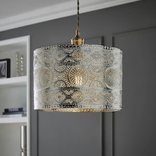ValueLights Moroccan Style Drum Silver Pendant Ceiling Light
