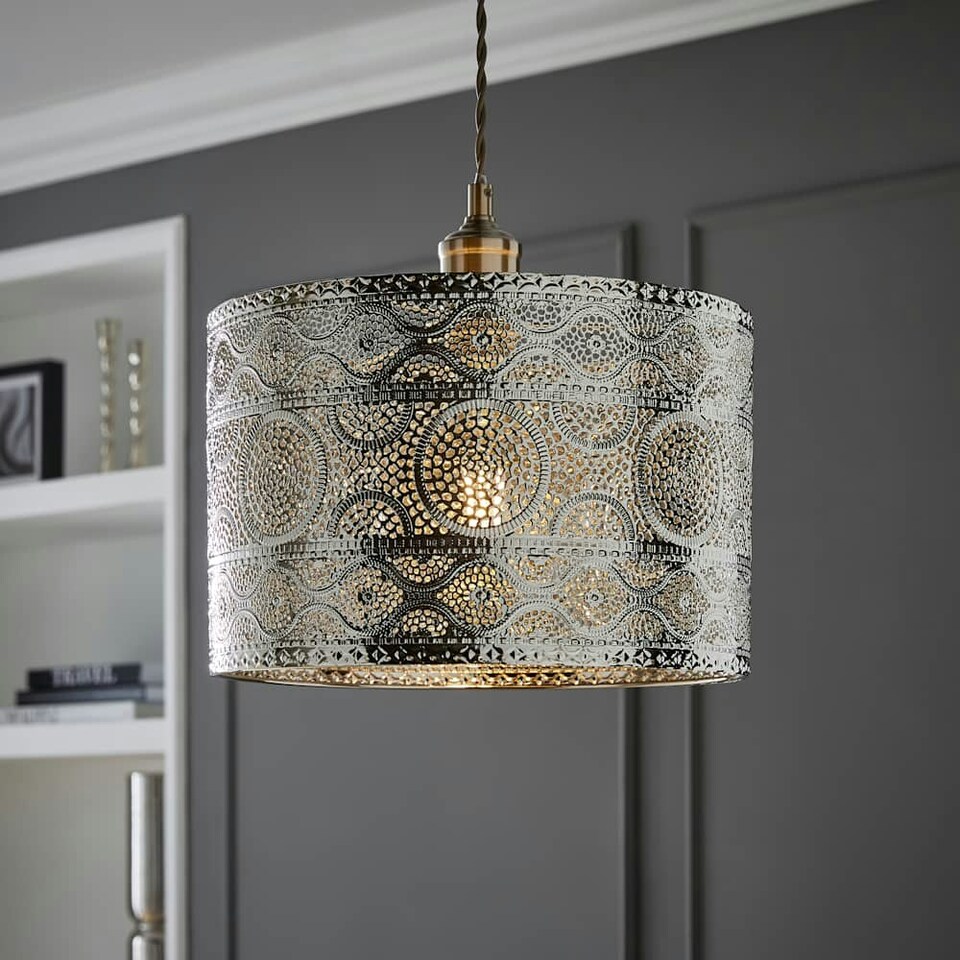 image 1 of ValueLights Moroccan Style Drum Silver Pendant Ceiling Light