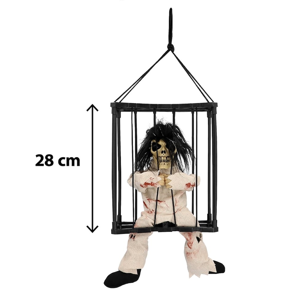 image 1 of Jailhouse Skeleton Ghost Halloween Light Up Hanging Decoration 28cm