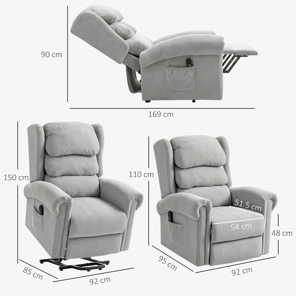 image 1 of HOMCOM Power Lift Recliner Chair for Elderly, Velvet-Feel Electric Riser and Recliner Armchair for Living Room with USB Charging Port, Remote Control, 2 Side Pockets, Thick Padded Back, Grey | Grey