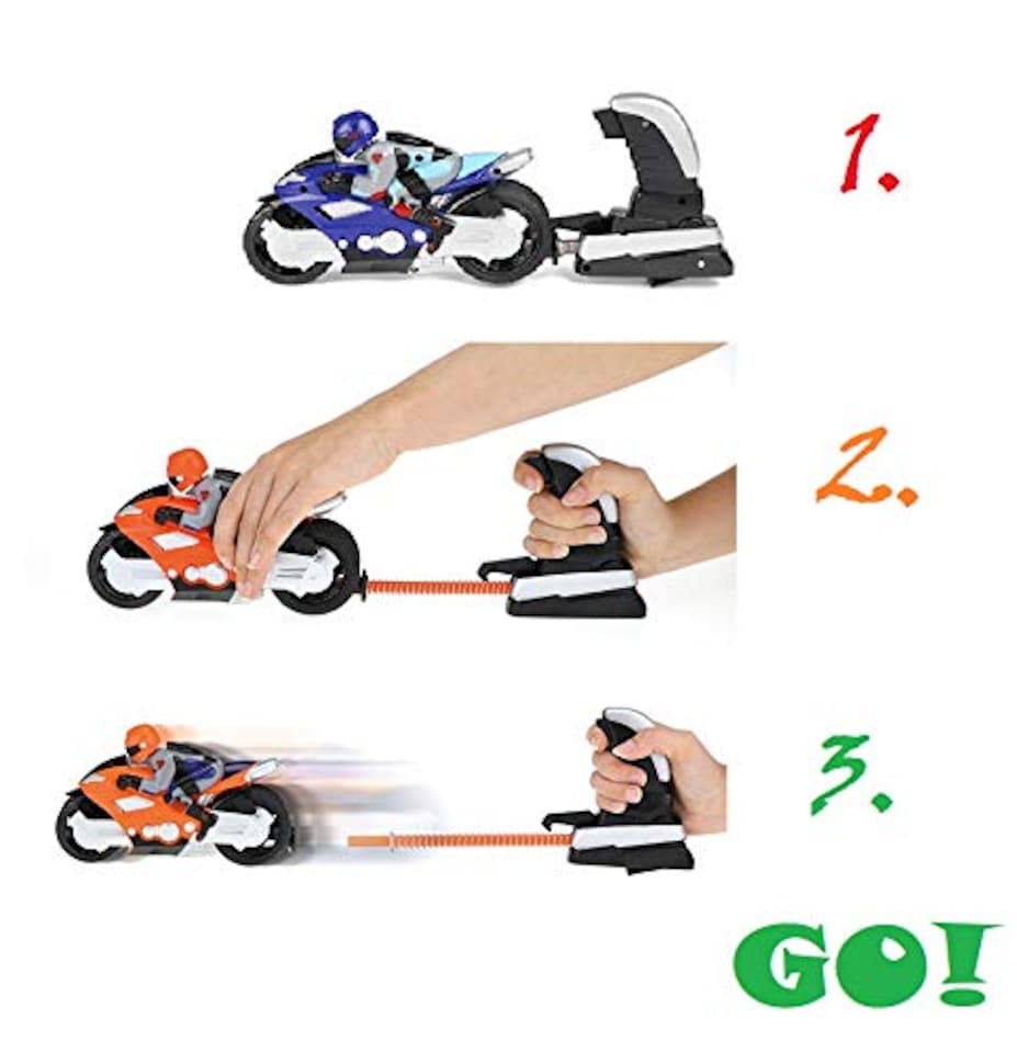 image 1 of Pull Cord Rip & Go Racing Motorbike Toy - Christmas Gift for Kids Boys Girls