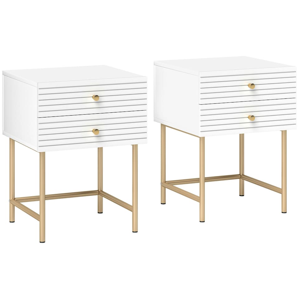 image 1 of HOMCOM Bedside Tables Set of 2 with 2 Drawers for Bedroom, White
