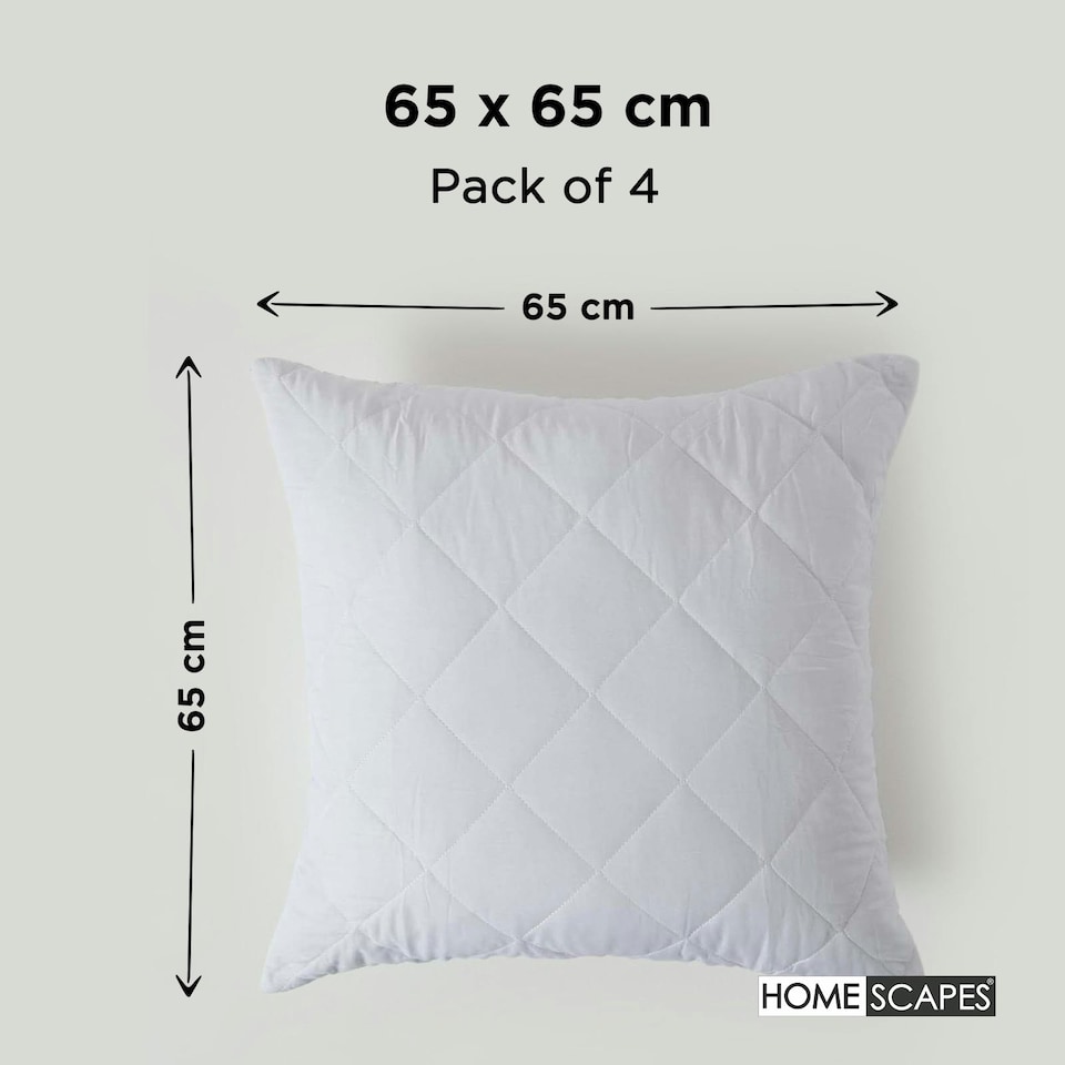 image 1 of Homescapes Cotton Rich Quilted Pillow Protectors - 65 x 65 cm - Pack of 4 | White
