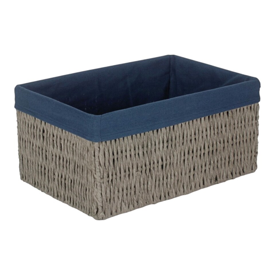 image 1 of Extra Large Paper Rope Storage Basket with Navy Blue Cotton Lining | Blue | Blue | XL