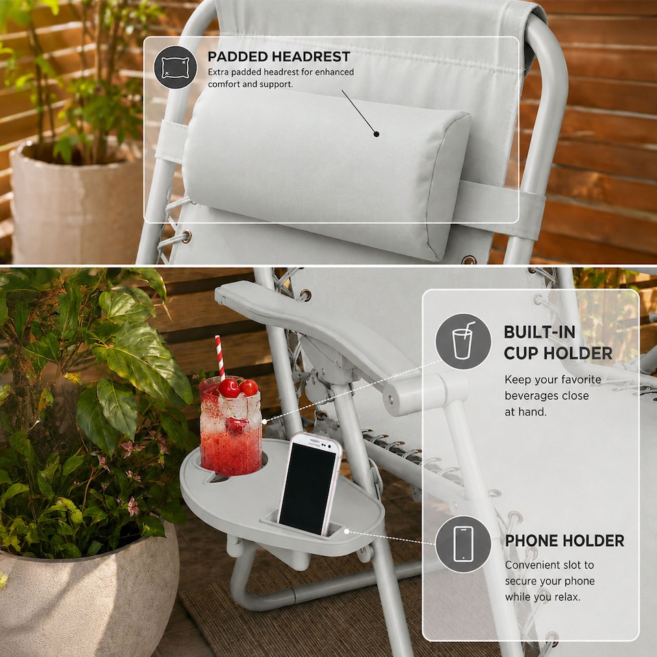 image 1 of Set of 2 Zero Gravity Reclining Foldable Garden Chairs Sun Loungers