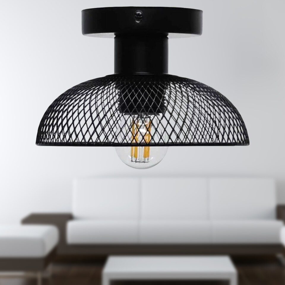 image 1 of Cassidy - Small Black Mesh Ceiling Flush Light | Black | 1