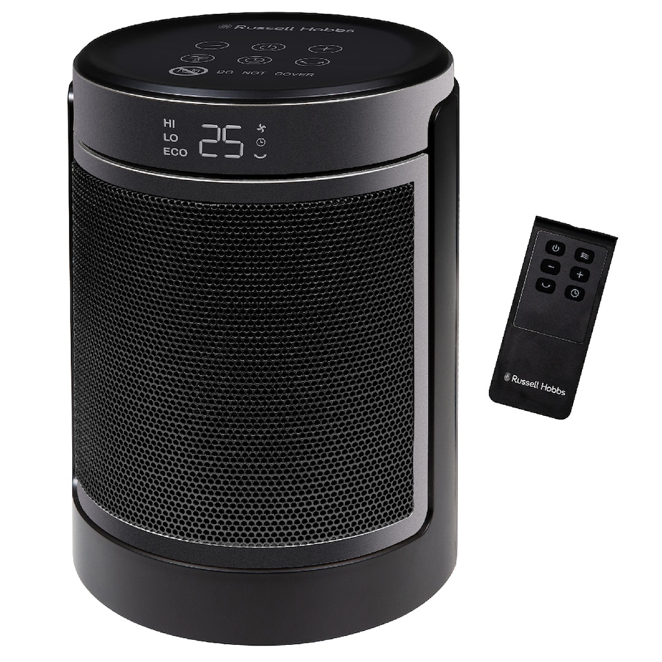 image 1 of Russell Hobbs RHCH2002S Space Heater in Black & Silver Round 1500W Portable Electric Heater