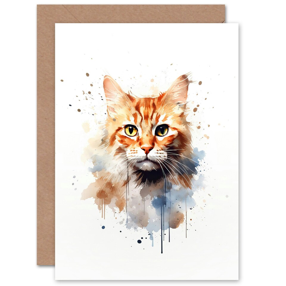image 1 of Orange Tabby Watercolour Pet Portrait Cat Lover Card