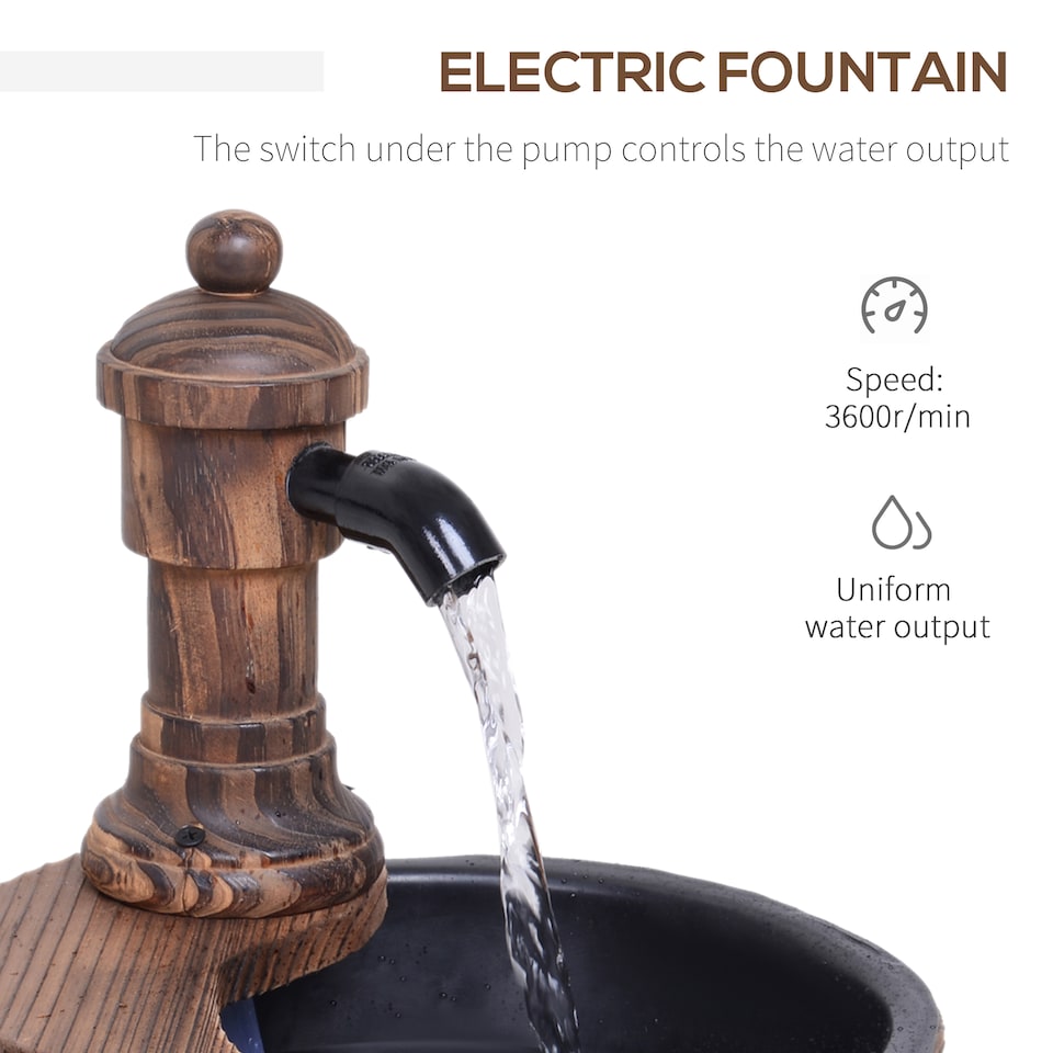 image 1 of Outsunny Garden Barrel Water Fountain Patio Wood Electric Water Feature w/ Pump