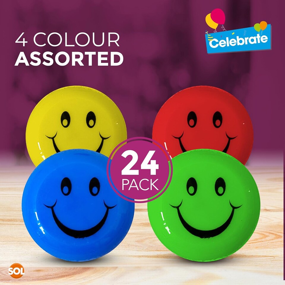 image 1 of 24pk Kids Yoyos – Assorted Smiley Design Yo-Yos for Party Bag Fillers, Fun Lightweight Toys for Beginners & Children’s Parties