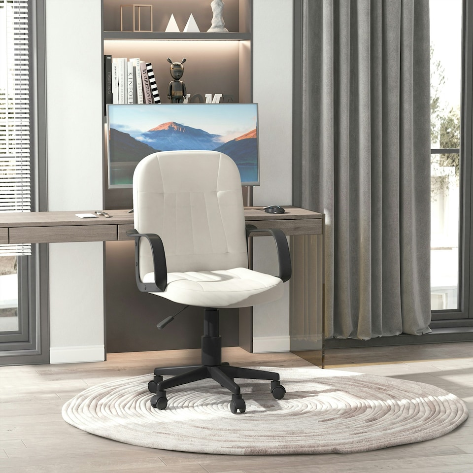 image 1 of HOMCOM PU Leather Office Chair Swivel Mid-Back Computer Desk Chair, Cream