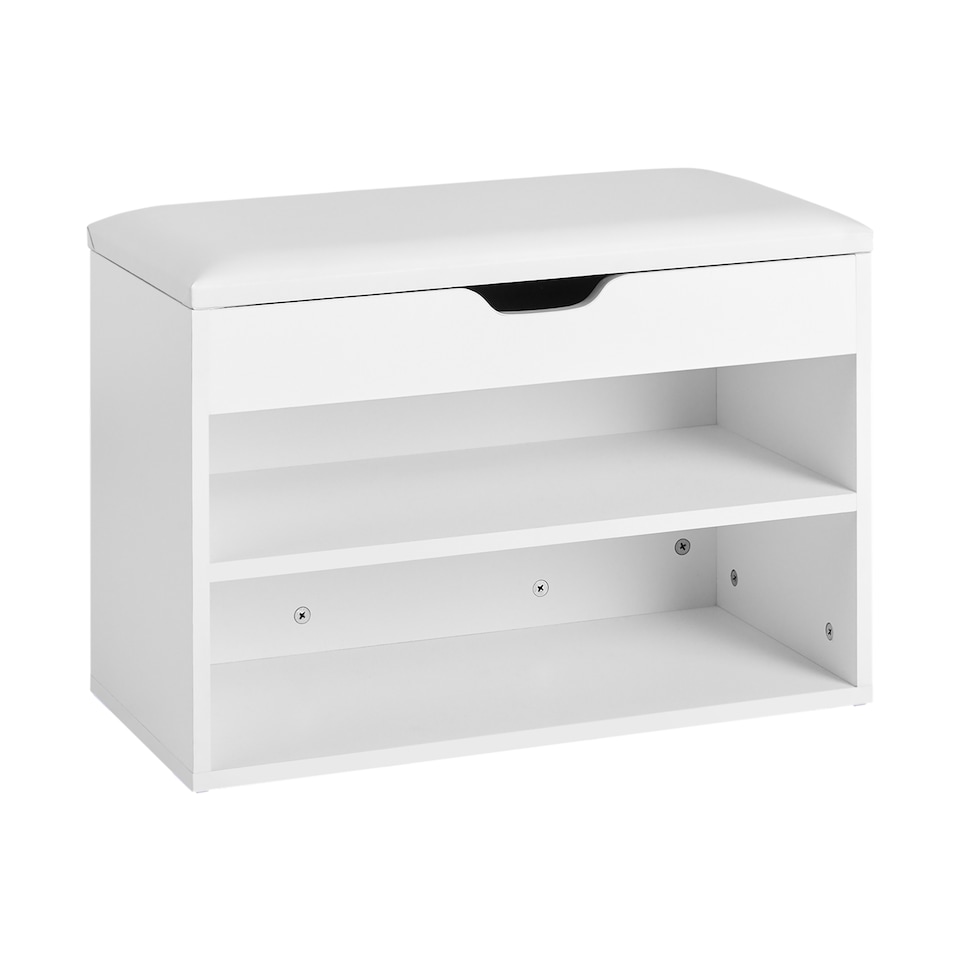 image 1 of SoBuy 2-Tier Shoe Storage Bench with Folding Padded Seat, White, 23.6x11.8x17.3 in, 13 kg - FSR25-W