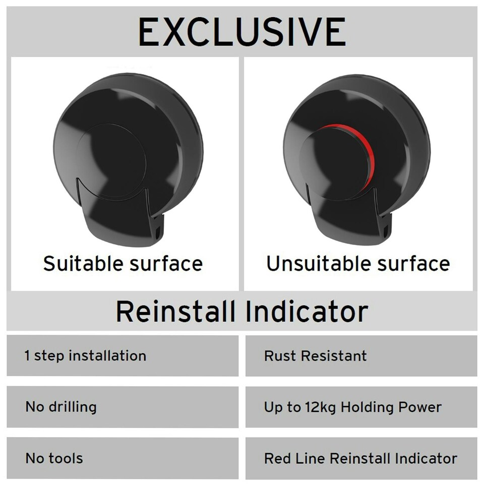 image 1 of Showerdrape SuctionLoc Black Stainless Steel Wall Mounted Robe Hook