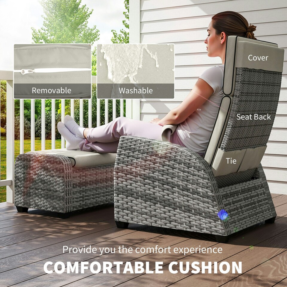 image 1 of Outsunny 5 PCs Rattan Garden Furniture Set with Reclining Chairs, Grey