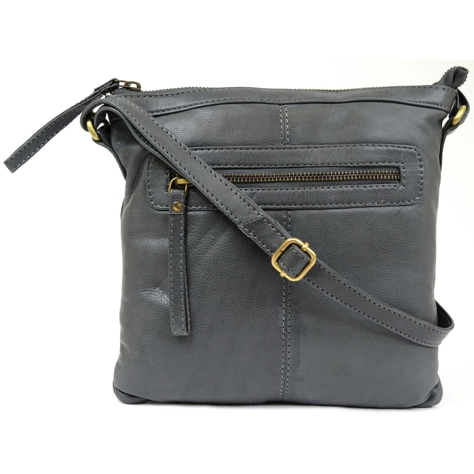 image 1 of Butter Soft Premium Leather Cross Body Bag, Adjustable Shoulder Strap Grey | Charcoal