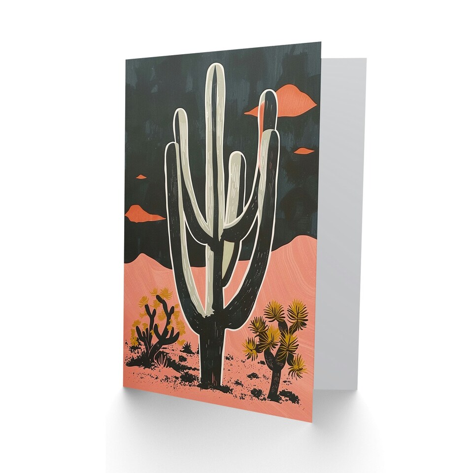 image 1 of Saguaro Cactus Pink Grey Desert Landscape Her Birthday Card