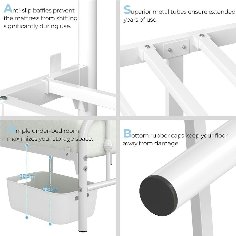 image 1 of Yaheetech 190 cm L × 135 cm W Modern Metal Bed Frame with Arched Headboard White