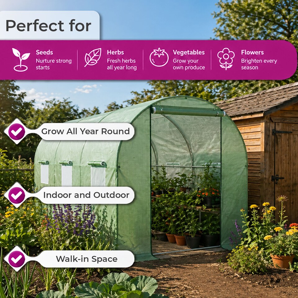 image 1 of ​​Garden Polytunnel Greenhouse 3x2x2m Walk-In Grow Tunnel