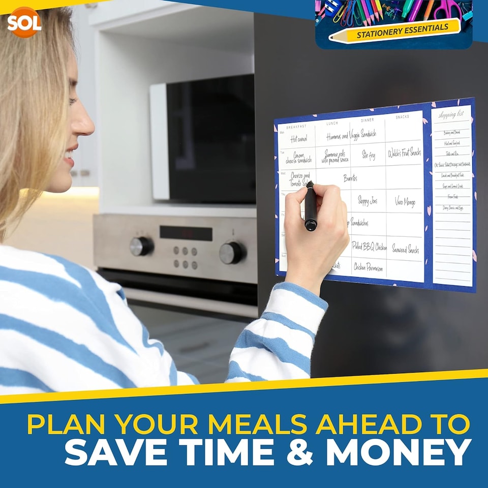 image 1 of Weekly Magnetic Meal Planner & Shopping List – 52 Sheet Fridge Organiser Pad for Meal Prep, Grocery Planning & Easy Attachment