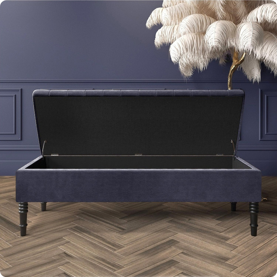 image 1 of Safar 120cm Ottoman Storage Bench - Naples Shoe Bench - Charcoal Lined Upholstery Storage Footstool
