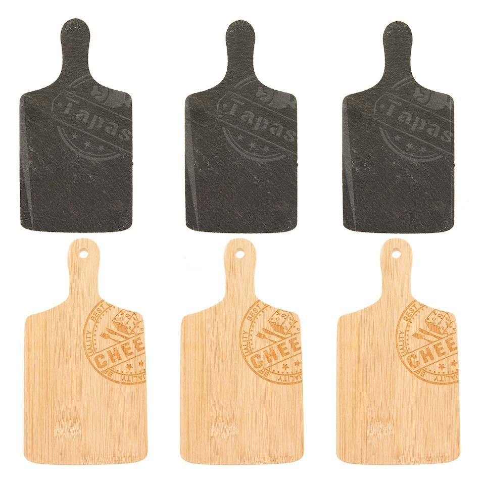 Set of 6 Serving Platter - 3 x Wood & 3 x Slate Multi | Brown/Grey