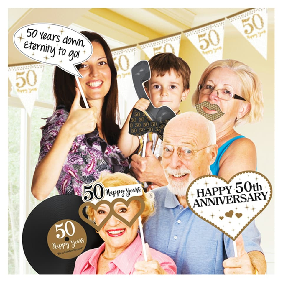 Amscan Golden Wedding Anniversary Photo Props Kit - May Vary - One Size