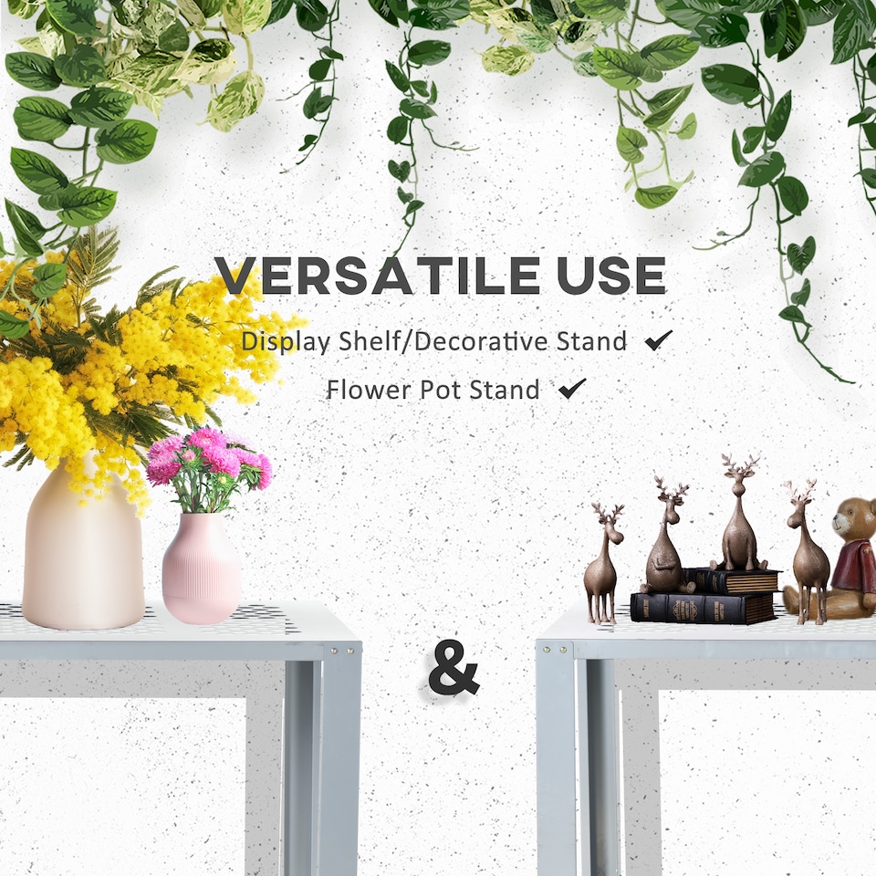 image 1 of Outsunny 2-Tier Plant Stand Storage Organizer Steel Display Shelf for Patio