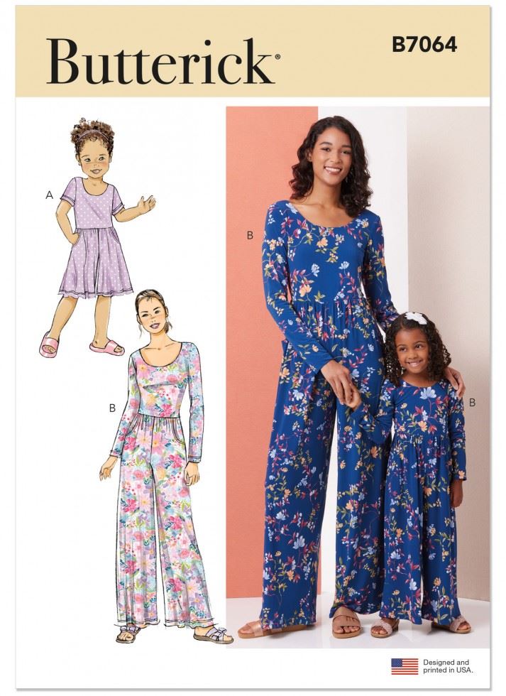 Butterick Sewing Pattern 7064, Jumpsuits for Women and Kids - A (S - L / XS - XL) - Easy