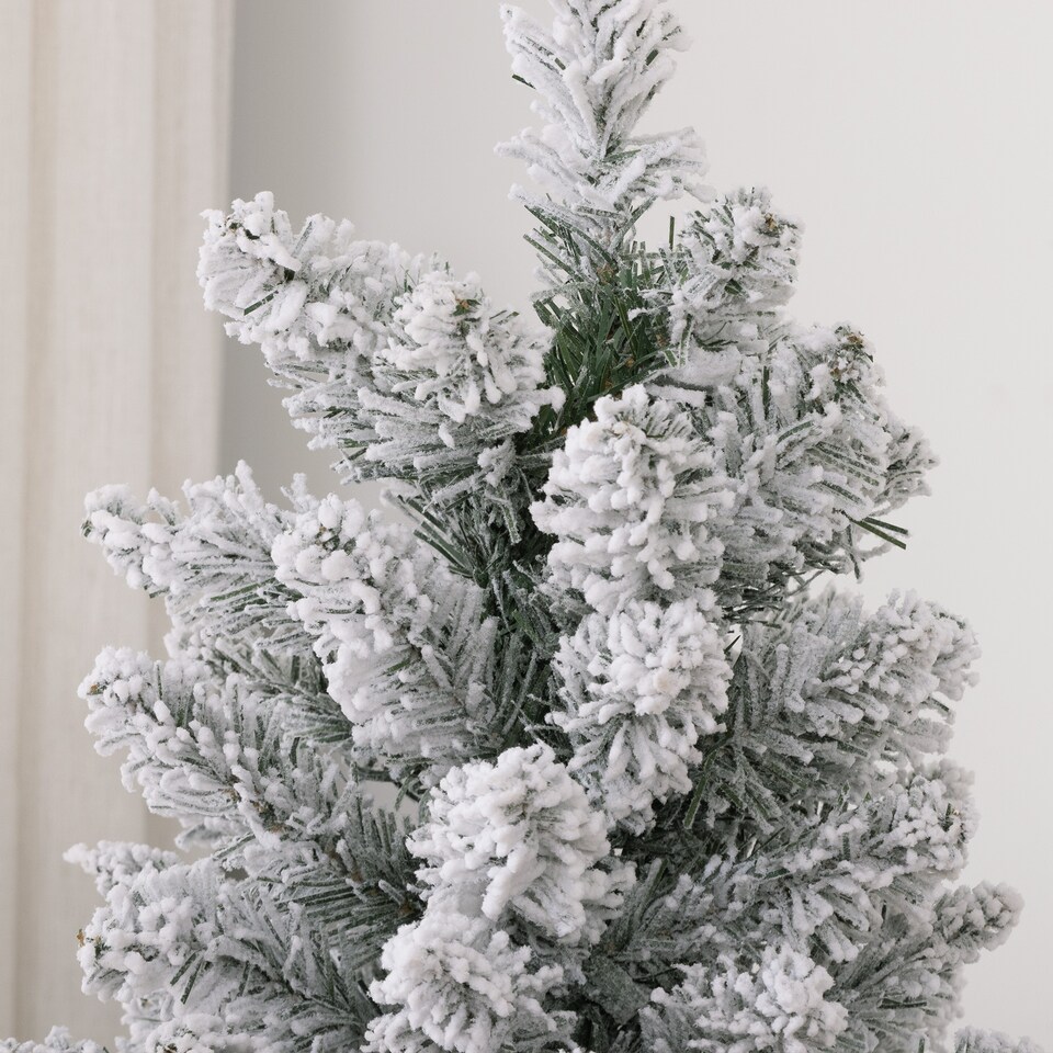image 1 of HOMCOM 5ft Artificial Pencil Christmas Tree with 263 Snow Flocked Branches, Metal Base, Realistic mas Tree, White