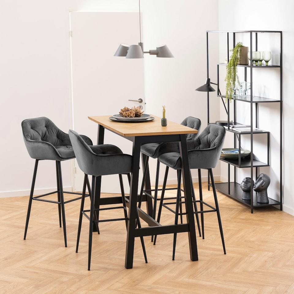 image 1 of Seaford Black Metal Large Asymmetrical Bookcase with 5 Black Shelves