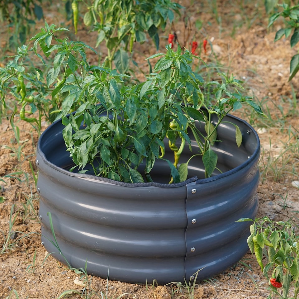 image 1 of Gr8 Garden Outdoor Raised Bed Planter Round Grey Steel Flower Trough Box 60 x 30cm