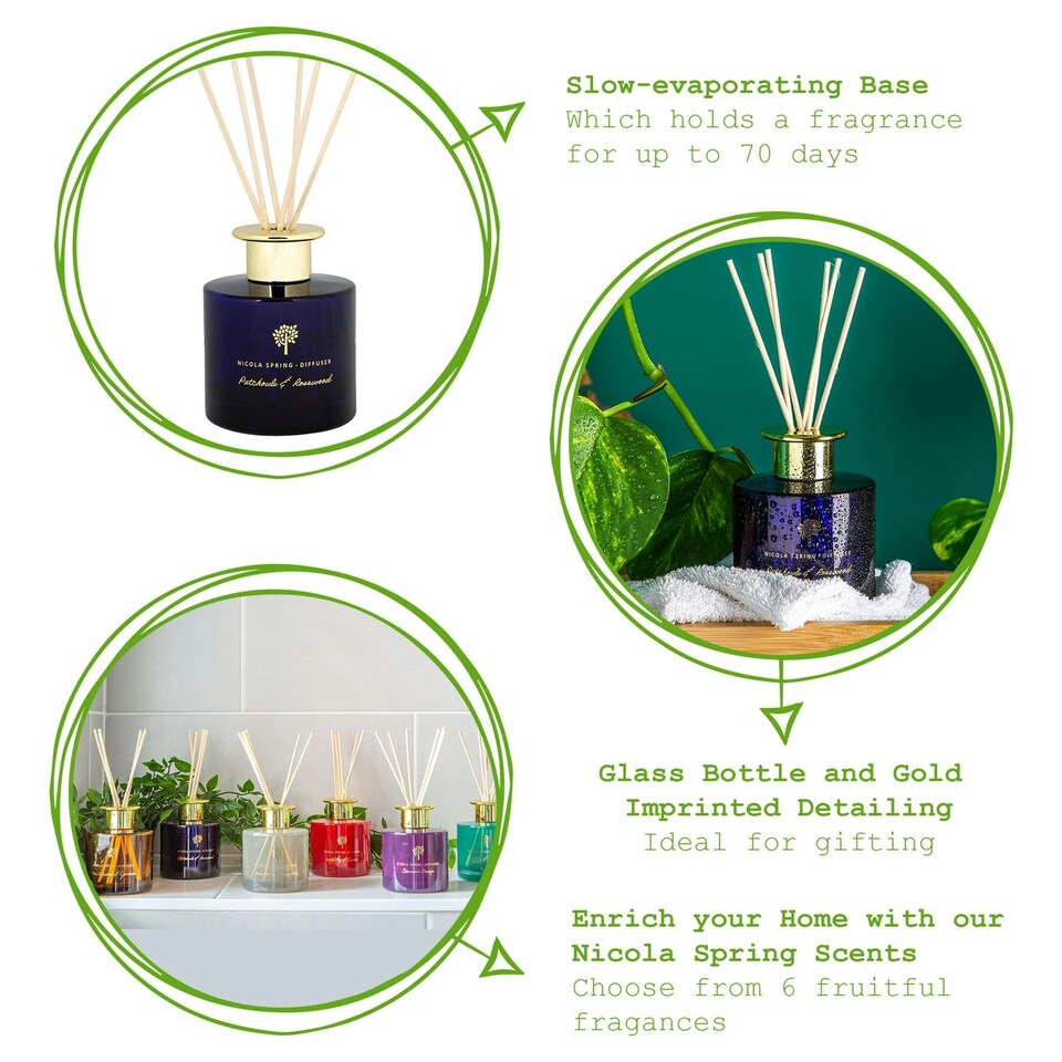 image 1 of Nicola Spring Reed Diffusers - 200ml - Patchouli & Rosewood - Pack of 3