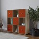 image 3 of 9 Cube Wooden Bookcase Shelving Unit with 5 Collapsible Fabric Drawers | Multi | Oak & Orange | 1